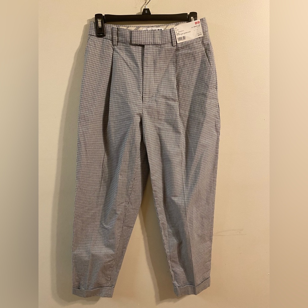 NWT Uniqlo Ines De La Fressange Plaid Cotton Tucked Tapered Pants Size 2